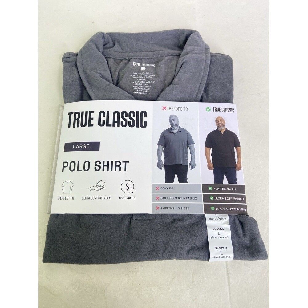 True Classic Classic Polo Shirt Men's Size L Carbon Gray Short Sleeve